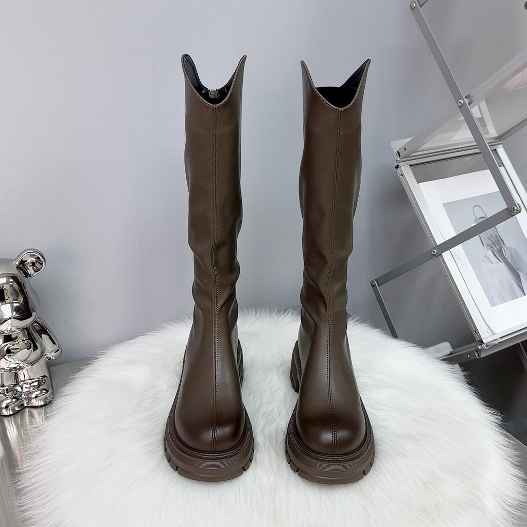 Long Boots 2024 Tall Knight Boots Women's Heightening 6cm Thick-soled Waterproof Table Women's Locomotive Boots Thin Boots