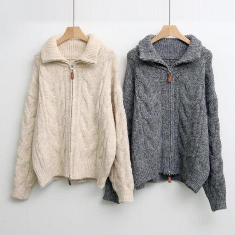 New Arrivals Open Run Women Basic Cable Knit Zip Up Jacket