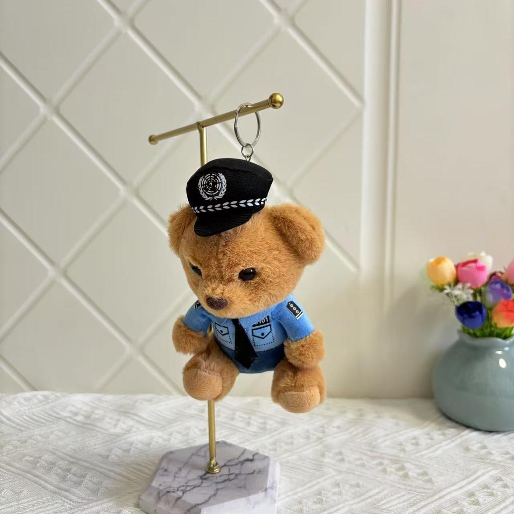 Police bear doll Traffic police bear pendant plush toy doll Fire police bear schoolbag pendant keychain