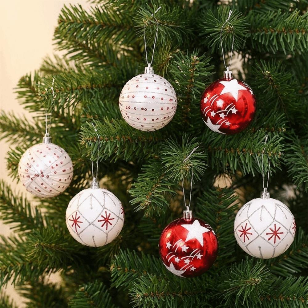 6PCS Colorful Glitter Glitter Christmas Ball Set Plastic Christmas Tree Baubles Holiday Decor