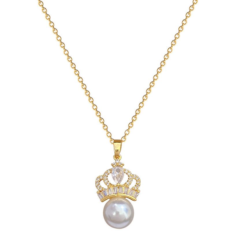 Комплект Серьги и Ожерелье Легкая Роскошь Полностью Усыпанный Алмазами Жемчужная Корона Личность Характер Банкетный Набор Серьги и Ожерелье