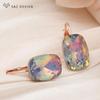 Fashion Rectangle Colorful Crystal Drop Earrings For Women Wedding Rose Gold Color Jewelry Eardrop