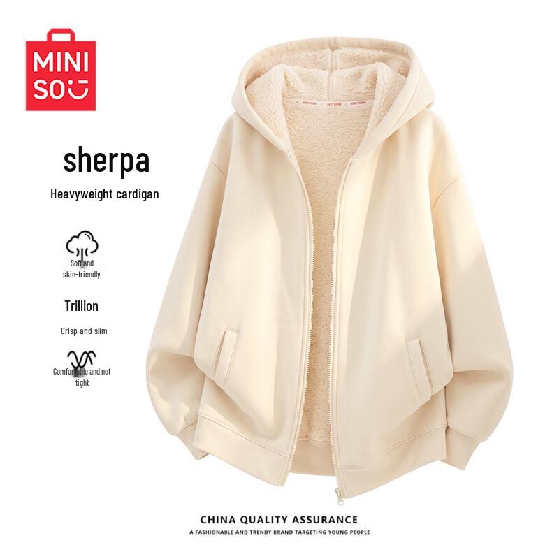 MINISO Женская зимняя толстовка-кардиган с капюшоном из овечьей шерсти