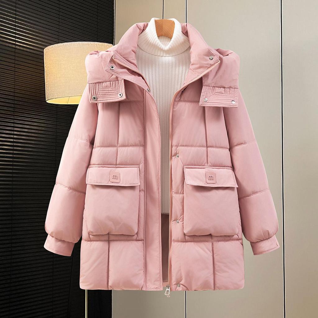 Autumn Winter Thicken Warm Parka Women Casual Sweety Solid Color Big Pocket Loose Hooded Coat Jackets Outwear