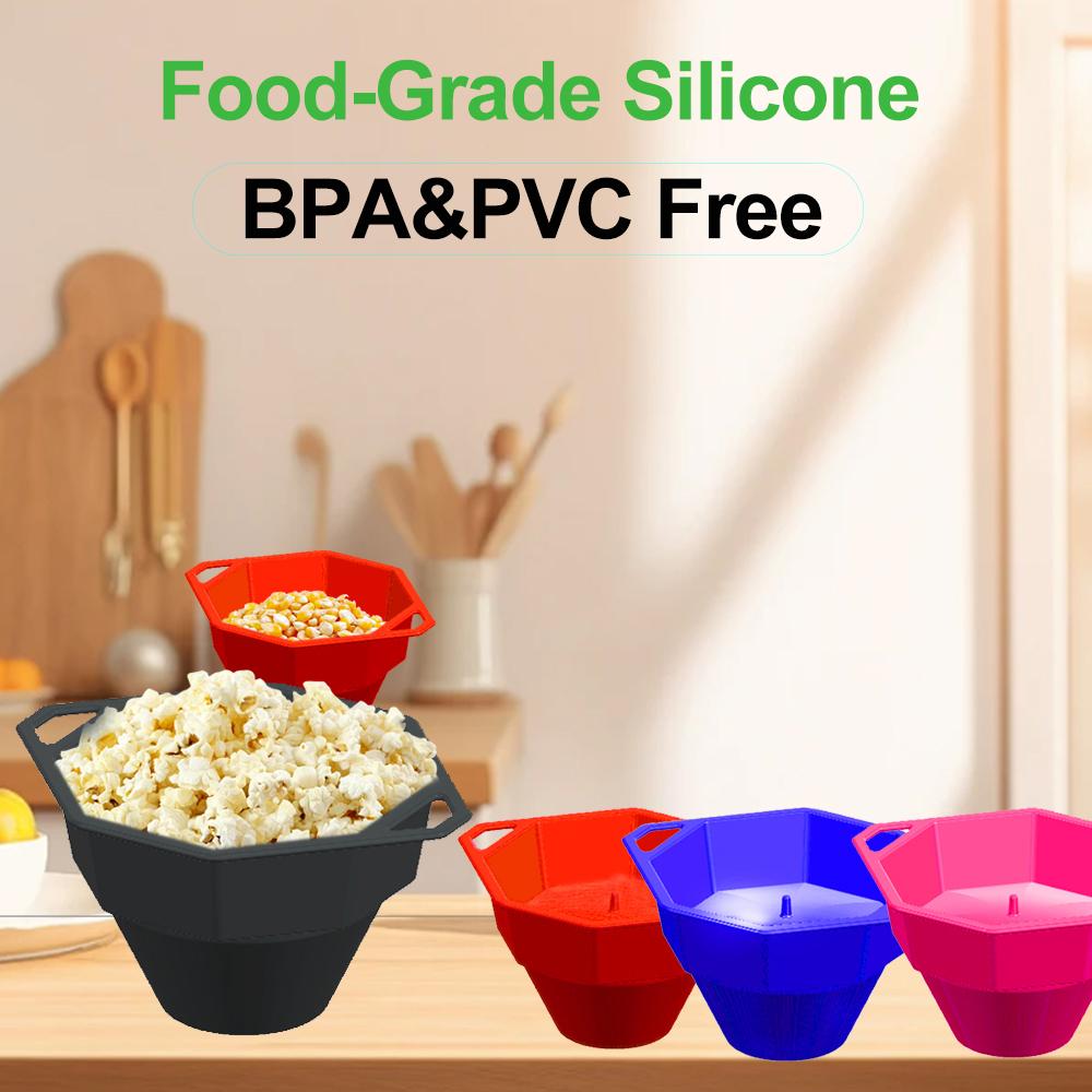 1шт силиконовая миска для попкорна в микроволновой печи, самодельная попкорница с крышкой, миска для попкорна, самодельные цветные кухонные принадлежности для выпечки большой емкости
