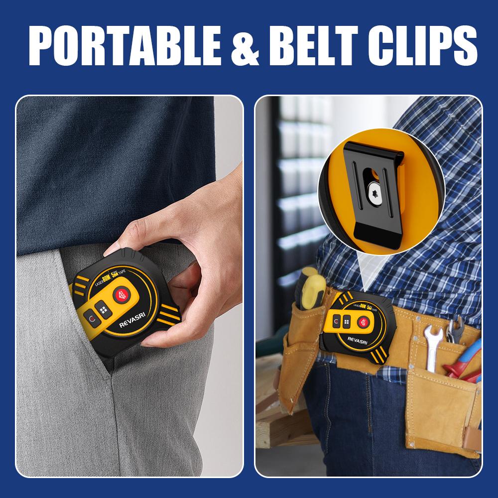 REVASRI Laser Tape Measure 2 In 1 Laser Distance Meter High-precision Intelligent Ruler Steel Measuring Tool with LCD Display