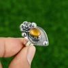 Gift For Women Stackable Flower Adjustable Ring 925 Silver Natural TigerS Eye