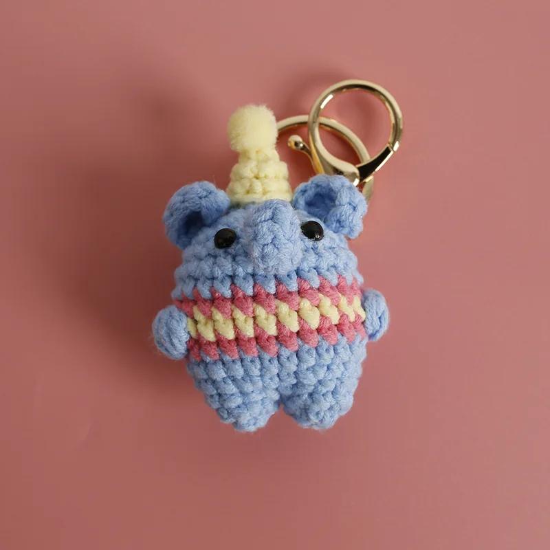 Cartoon Animal Series Crochet Keychain Cute Cow keyrings Handmaking Knitted Mini Animal Doll Keychain Custom Accessory