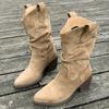 Women's Western Style Pointed Toe Booties Large Size Chunky Heel French Vintage Short Boots Autumn Winter New Arrival