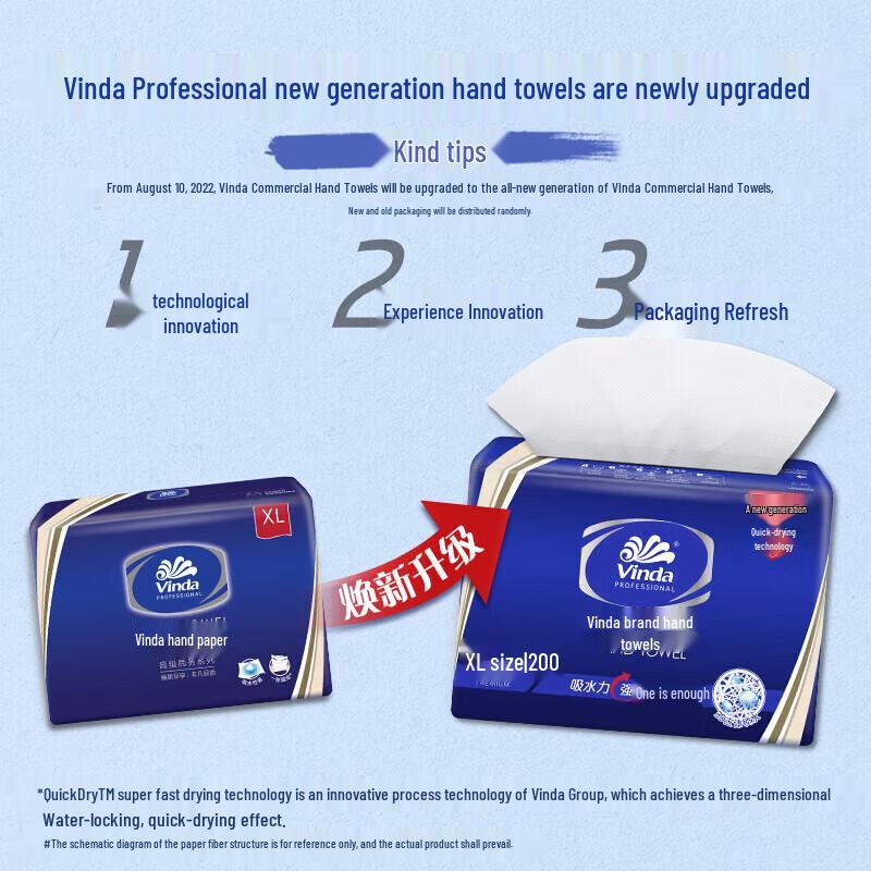 Vinda 1-Ply Hand Towel Tissue Paper, 200 Pulls x 2 Packs