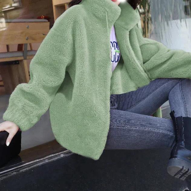 Флисовая утолщенная куртка женская трендовая зимняя двухсторонняя флисовая теплая водолазка женский кардиган воротник-стойка флисовая одежда женская