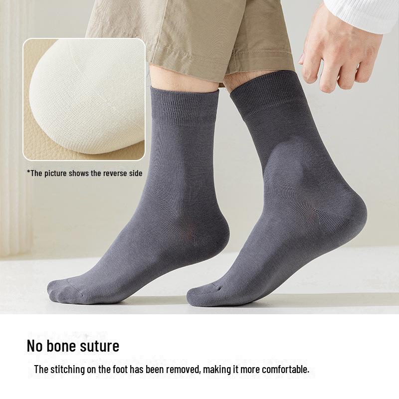 Мужские хлопковые носки без косточек средней длины - черные, дезодорирующие и впитывающие пот, подходят для весны, осени, зимы, идеально подходят для деловой и кожаной обуви