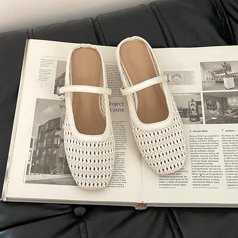 Плетеная полая и дышащая сумка для поездок на работу, полушлепанцы, женские, 2025 лето, новая верхняя одежда, универсальные сандалии на одном ремешке, тренд