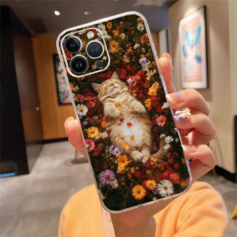 Чехол для телефона «Цветочные кошки» для iphone 17ProMax 17 Pro Air 16 15 14 13 Pro Max 16 15 14 13 Pro 15Plus