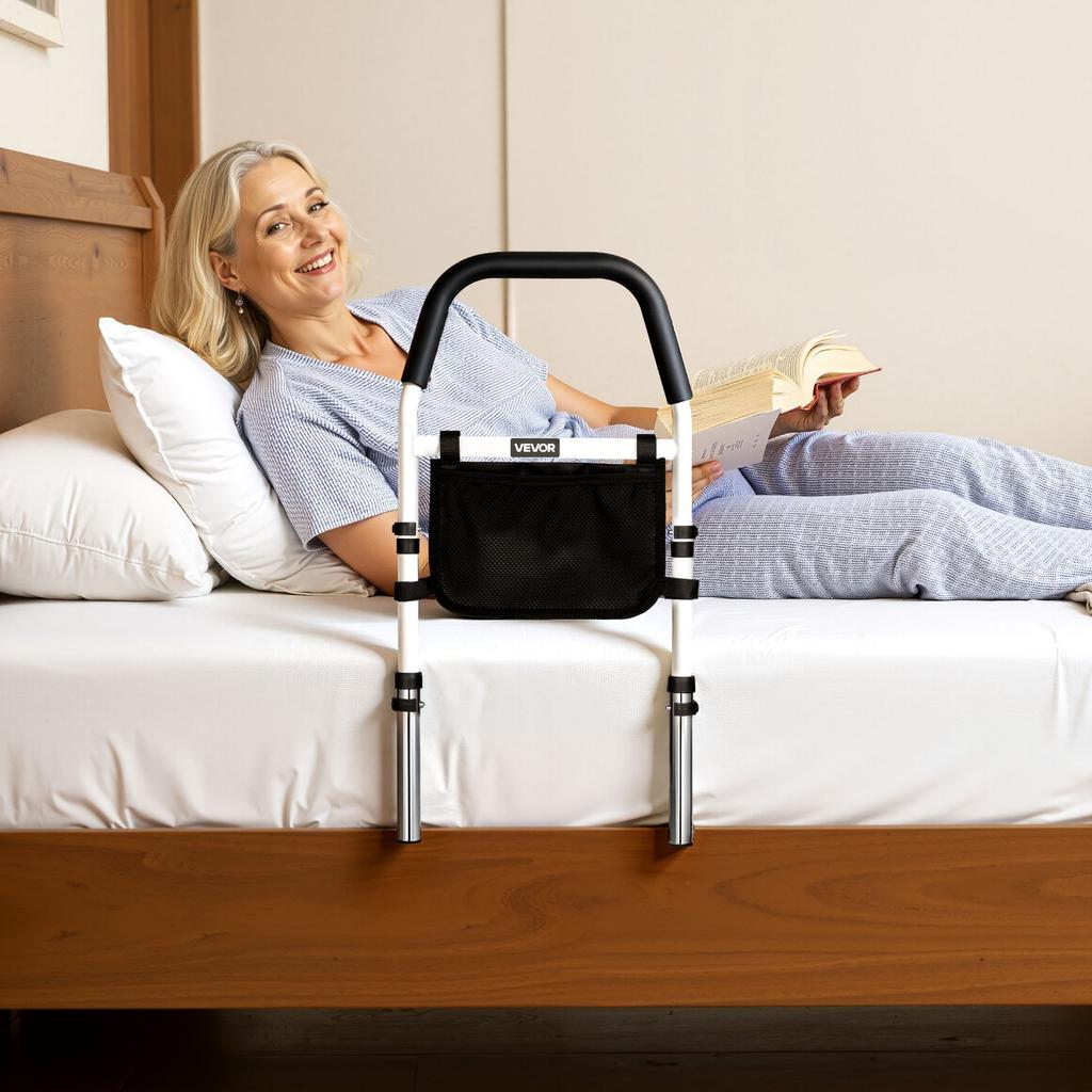 VEVOR Bed Rail for Elderly, Bedside Assist Rails with PU Handrail, Adjustable Height Pipe Bedside Cane