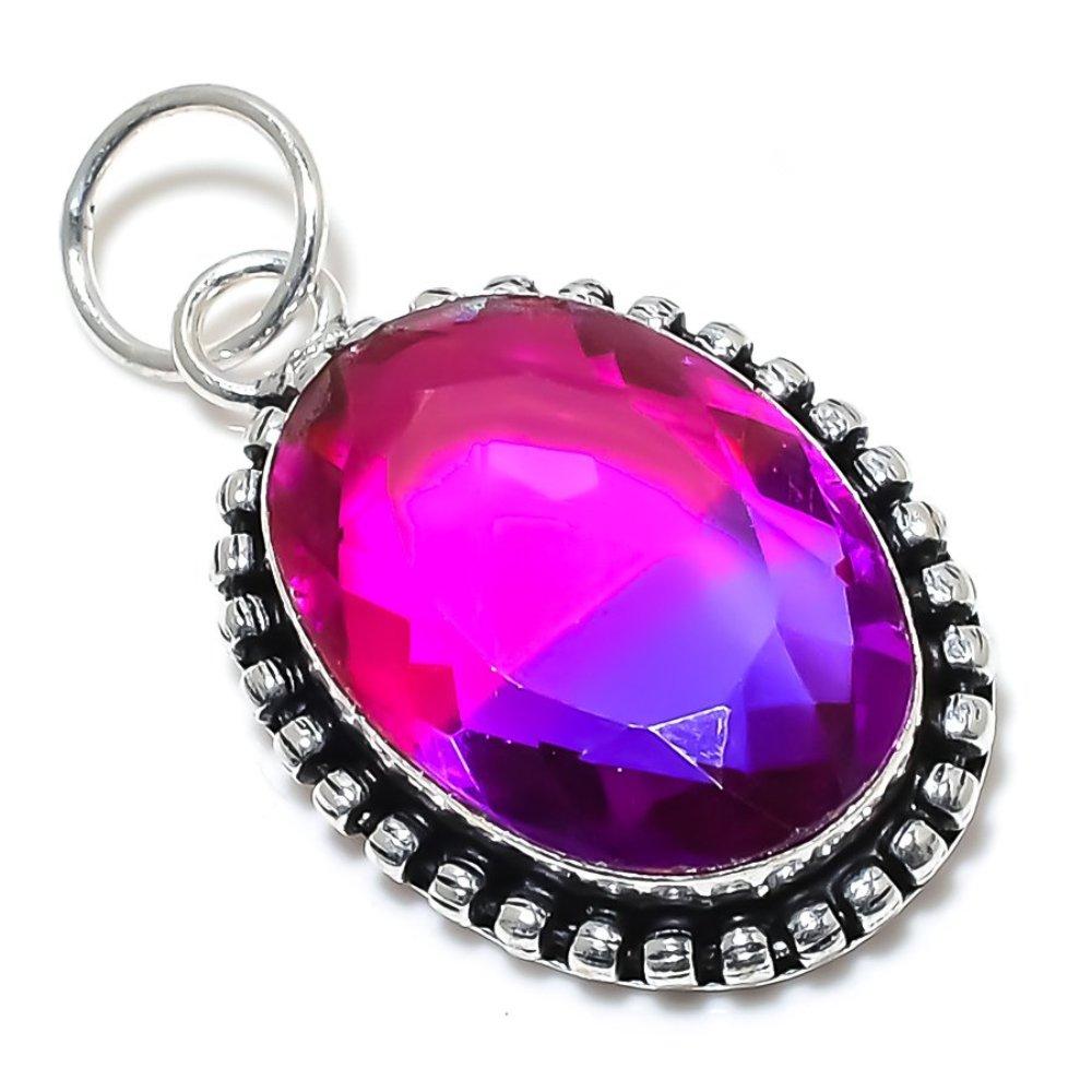 Bi-Color Tourmaline Gemstone Handmade 925 Sterling Silver Pendant 2.17" i6R21