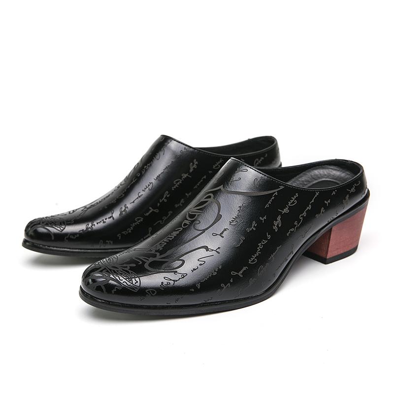 Мужские туфли-мулы, черные кожаные сабо, летние туфли, удобные повседневные туфли с открытой спиной и полуботинками, увеличивающие высоту каблука