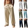 Men's Casual Linen Patch Bag Loose Drawstring Straight Leg Summer Beach Yoga Pants