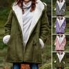 Women Fall Winter Coat Hooded Soft Plush Long Sleeve Thick Mid Length Windproof Cold Resistant Buttons Loose Pockets Lady Jacket