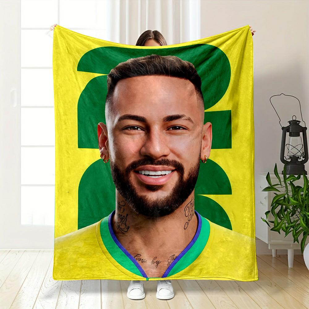 "Smiling Man in Yellow and Green Design" Patterned flannel blanket perfect for the bedroom living room, sofa, or a little nap