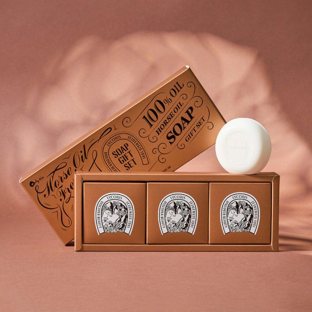 Подарочный набор мыла с лошадиным жиром Hebony 120 г x 3 штуки / Лошадиный жир с острова Чеджу