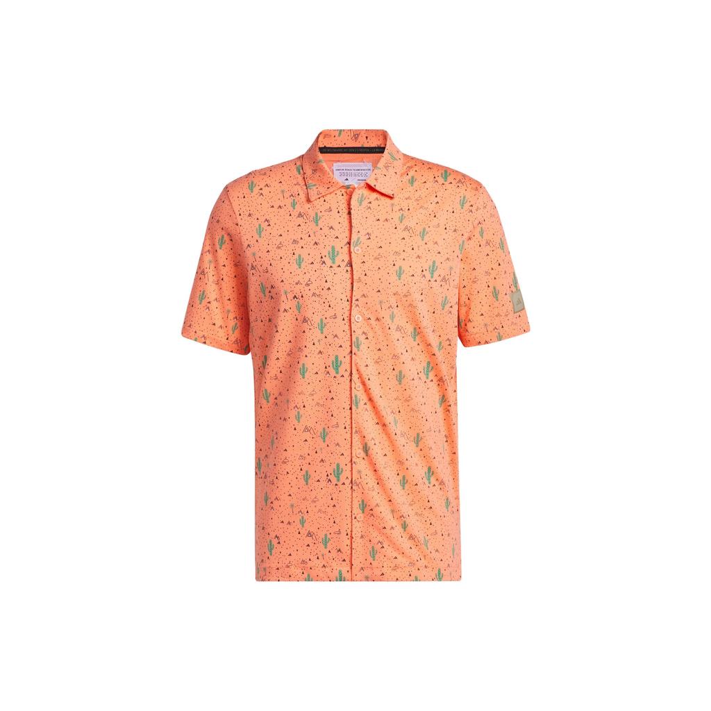 adidas Рубашка Adicross Desert Button Shirt Cactus Pattern Golf с коротким рукавом, мужские топы, кораллово-розового цвета HS3208