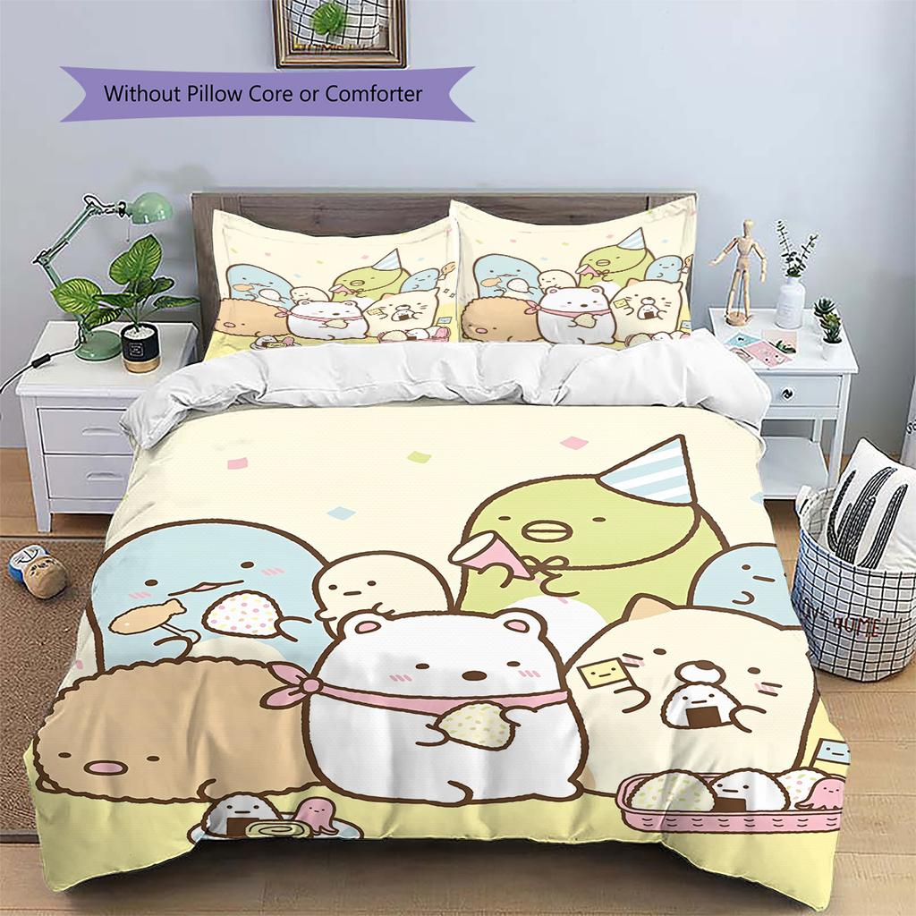 Милый Комплект Постельного Белья с Узором Sumikko Gurashi Одеяло Декор для Дома Подарок (1 пододеяльник + 2 наволочки без наполнителя)