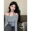 Pure & Sexy Off-Shoulder Knit Halter Sweater - Women's Autumn/Winter Long Sleeve Base Shirt