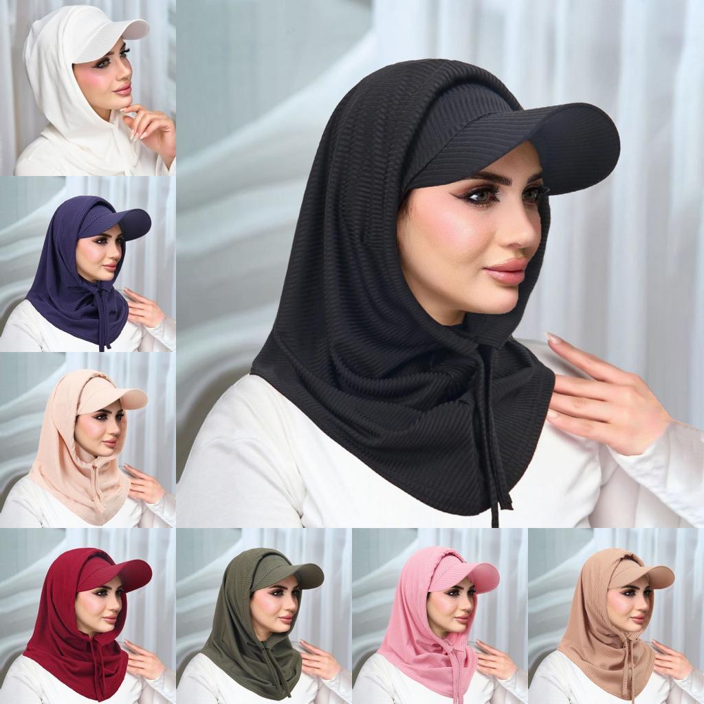 Islamic Hijab Baseball Cap for Woman Abayas Jersey Scarf Neck Cover Muslim Women Turban Instant Head Wrap Solid Color Hat