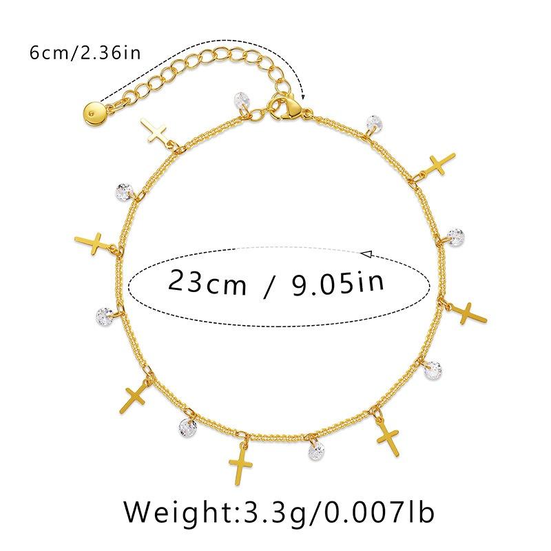Позолоченная 18K, сохраняющая цвет, блестящая циркониевая крестовая подвеска, браслет на лодыжку для женщин, модный, ретро, регулируемый, аксессуары для ювелирных изделий