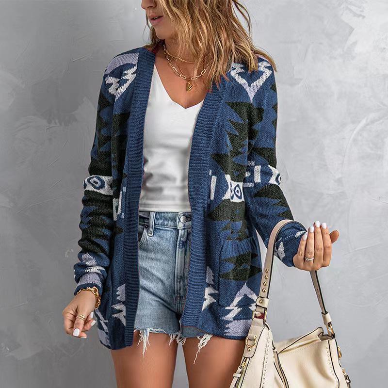 2022 Autumn Winter Women's Loose Halloween Sweater - Christmas Style Printed Knit Cardigan