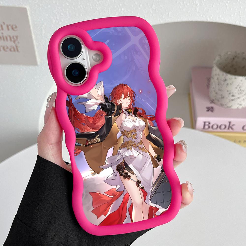 HSR Himeko Чехол для мобильного телефона из ТПУ с волнистым краем для iPhone 17 16 15 14 13 12 11 Air Pro Max Plus Цветная крышка