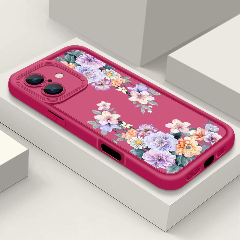 Для iPhone 16 Pro Max 15 Pro 14 Plus 13 12 11 XS 8 7 чехол с цветочным принтом, защита линз, противоударный матовый мягкий чехол для телефона из ТПУ