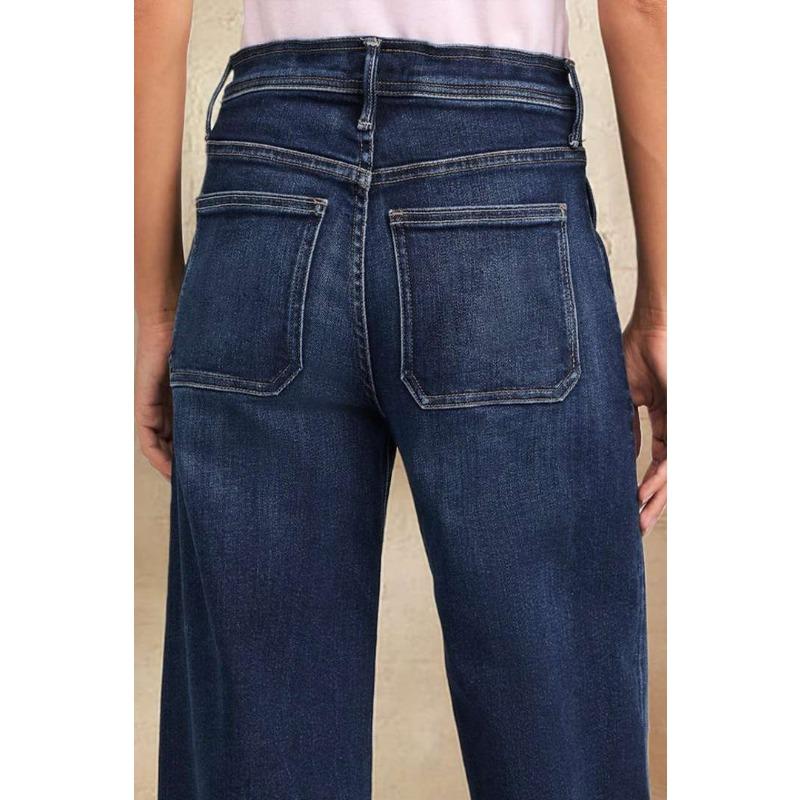 Women's New Spring Lace-up Stretch Jeans Straight Temperament Models Wide-leg Trousers