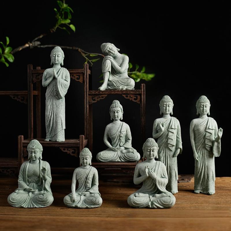 Mini Thai Green Sandstone Figurine; Buddha Desk Decor for Office Zen Ambiance