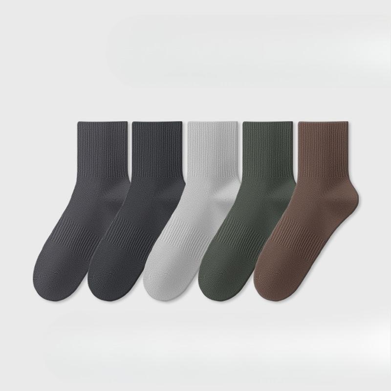 5 Pairs of Male Spring and Autumn Pure Cotton Deodorant Breathable 10A Bacteriostatic Waist Non Slip Sports Tube Socks