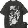Luffy Fire Fist Back One Piece Printed Tshirt Mens and Womens Washed Tshirt High Quality Vintage Cotton Tshirt Tops