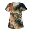 Women's Casual  Print Short Sleeve Sloping Collar Workwear Top With Double Pockets