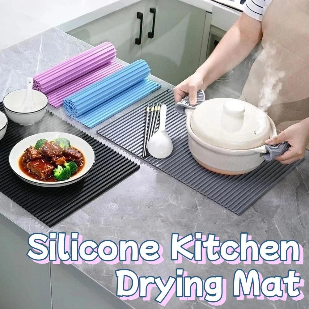 Roll Up Silicone Drying Pad Rectangle Insulation Placemat  Desktop Decoration