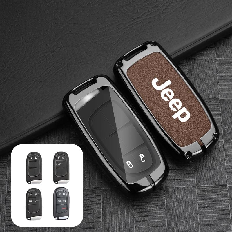 Zinc Alloy Leather Car Key Case for Jeep Grand Cherokee WK2 Wrangler JK Commander Renegade Compass Auto Accessories