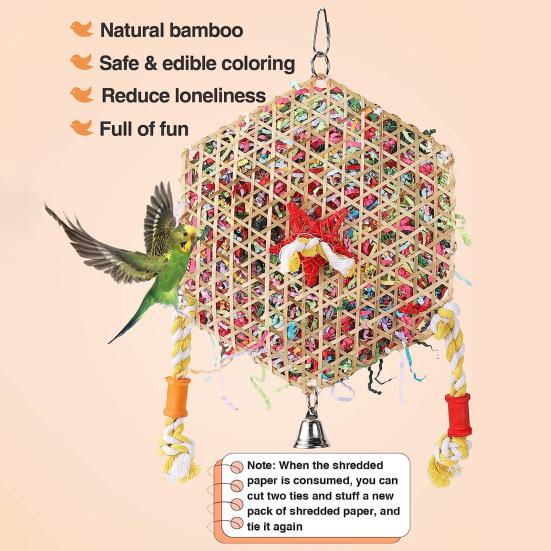 Hexagonal Bird Foraging Shredding Toy Safe Chewable Boredom Relief Pendant Toy for Parakeets Cockatiels Conures