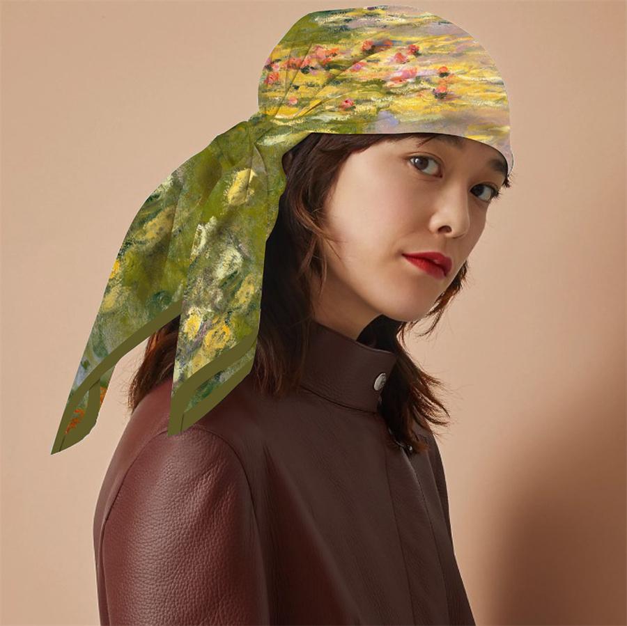 Шелковый платок женский с принтом лотоса, квадратные шарфы, головной платок, эшарп, шелковые фуляры женские, накидки, пляжные шали, бандана, женские хиджабы, 90 см