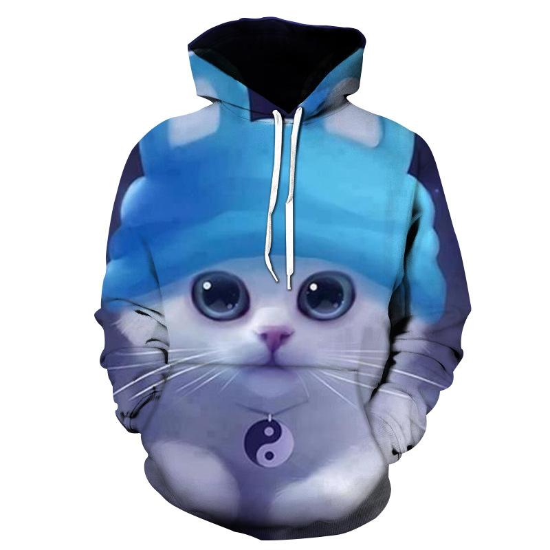 Толстовки с капюшоном Cartoon Kawaii с принтом 3D Cat, мужские и женские толстовки большого размера, пуловеры с длинным рукавом, толстовки с капюшоном, мужская одежда