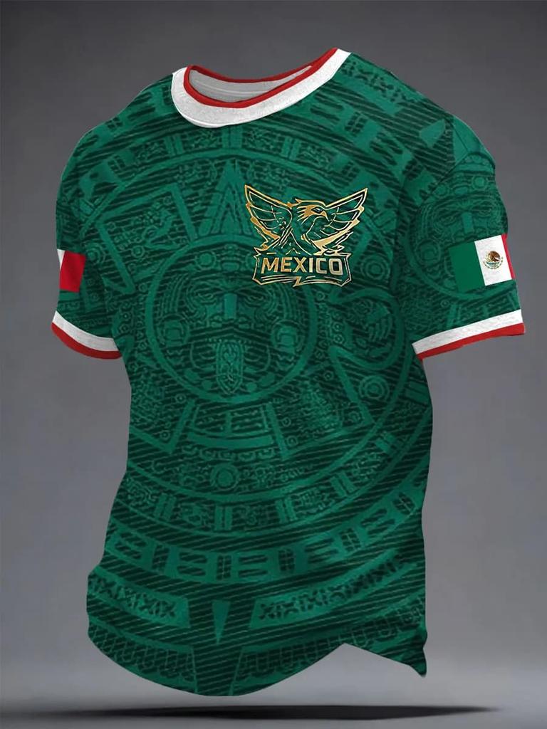 New Men Mexico National Soccer Jersey 3D  Print Quick Dry Football T Shirt  Sports Training Tee for Fan Match Daily Wear