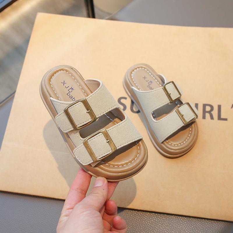 Детские ретро-тапочки, модные повседневные туфли для мальчиков и девочек, с открытым носком и пряжкой, классные детские летние пляжные тапочки, однотонные, простые, новые