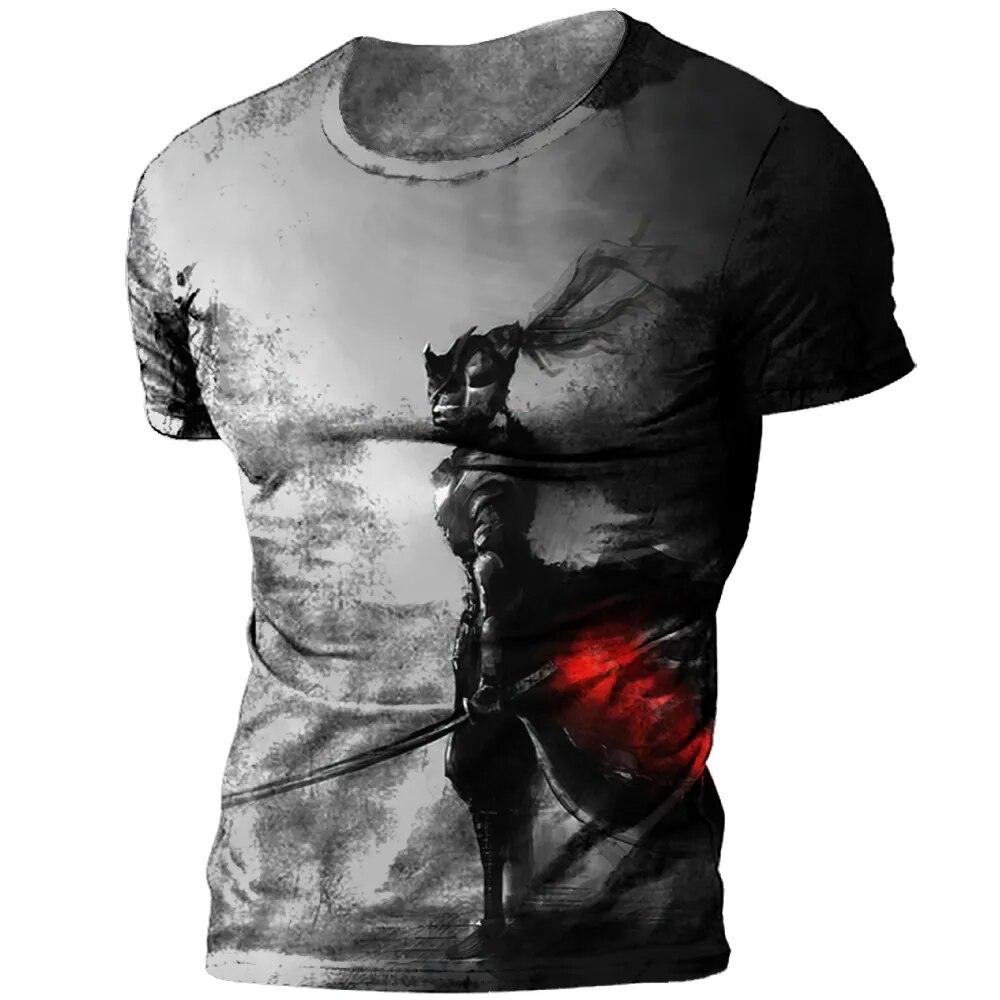 Японская футболка самурая с 3D принтом в японском стиле, топы с короткими рукавами, футболки, повседневная мужская футболка в стиле ретро, винтажная мужская одежда большого размера