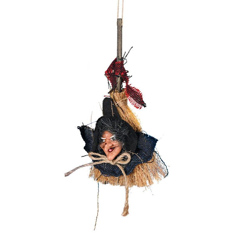 Halloween Witch Prop with Broom Witch Pendant Halloween Decor Spooky Halloween Witch Pendant Hanging Broom for Festive for A