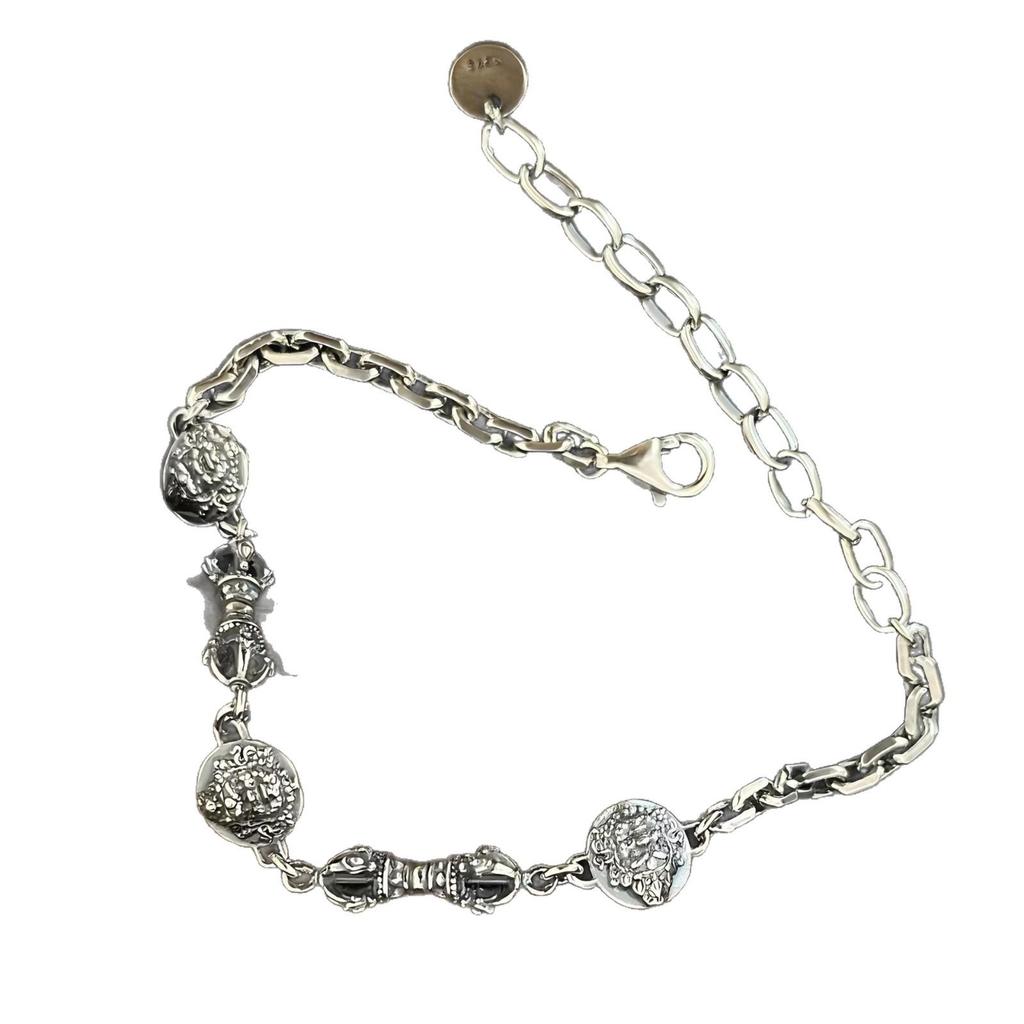 Браслет с статуэткой Бога Богатства Будды и Ваджрой из стерлингового серебра S925 для женщин - Оригинальный нишевый дизайн