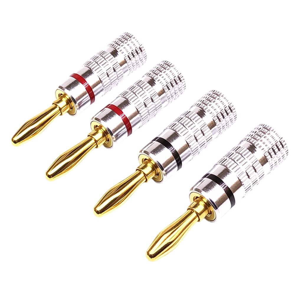Banana Gold Audio Speaker Cable Speaker Aluminum Type Plugs, Plated, 4-Pack, Plugs, Connectors, Terminals, Housing, Screw-In