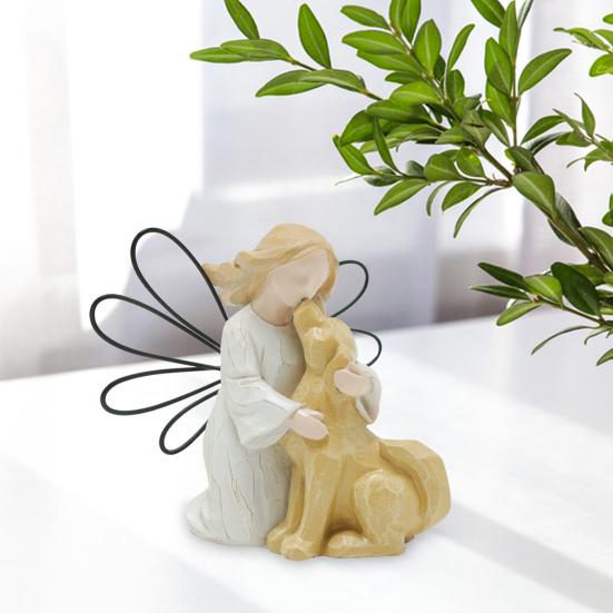 Статуэтка ангела и собаки, расписанная вручную из смолы, украшение для домашнего офиса, настольная мини-статуэтка ангела, девочки и собаки, подарок для любителей собак